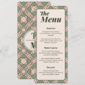 Carte de menu de mariage Art Déco vert sauge (Devant / Derrière)