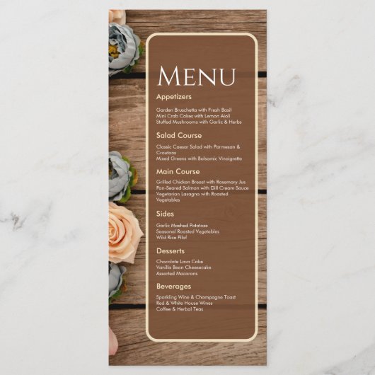 Carte de Menu de Mariage au Charme Rustique (Devant)