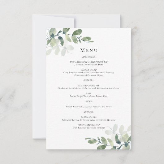 Carte de menu de mariage au eucalyptus (Devant)