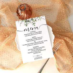 Carte de menu de mariage au eucalyptus Modern Gree