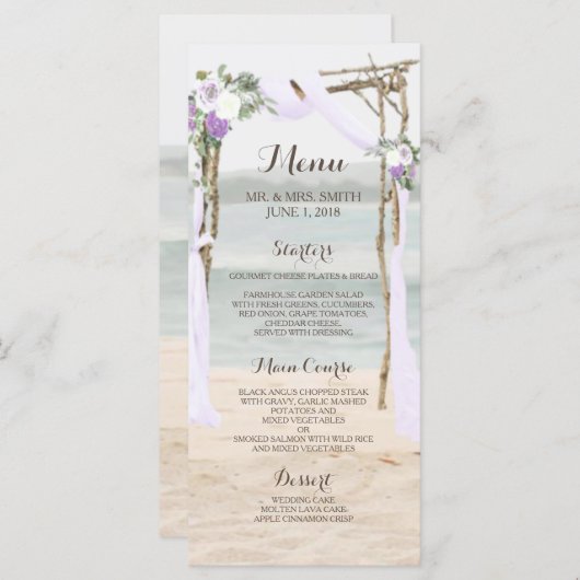 Carte de menu de mariage au lavande de Beach Arbor (Devant / Derrière)