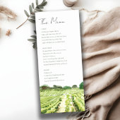 Carte de menu de mariage au vignoble du vigneron a
