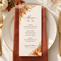Carte de menu de mariage automnal à l'aquarelle ru