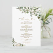 Carte de menu de mariage automnal avec verdure et  (Debout devant)