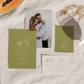 Carte de menu de mariage automnal citrouille vert