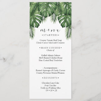 Carte de menu de mariage aux feuilles de palmier M