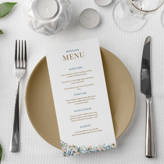 Carte de menu de mariage aux fleurs sauvages moder