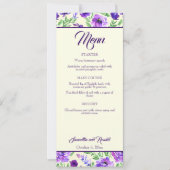 Carte de menu de mariage aux fleurs violettes et v (Devant)