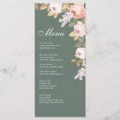Carte de Menu de Mariage aux Pivoines Vert Sauge B (Devant)