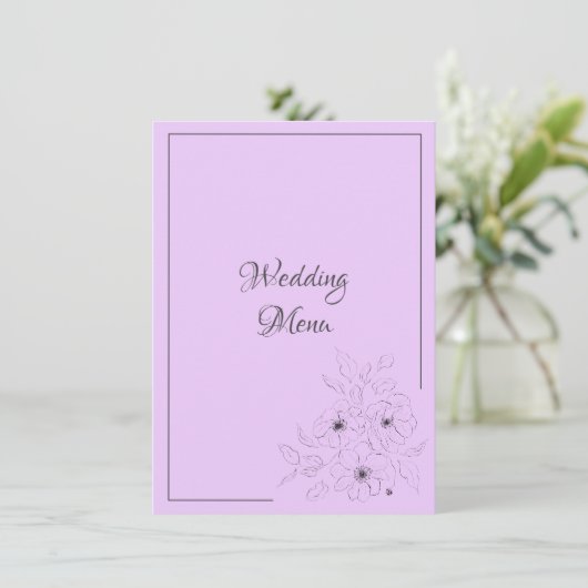 Carte de menu de mariage avec Anémone sur fond lil (Debout devant)