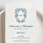 Carte de menu de mariage avec blason monogramme de