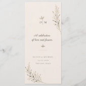 Carte de menu de mariage avec branche d'olivier bo (Dos)