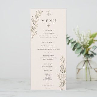 Carte de menu de mariage avec branche d'olivier bo