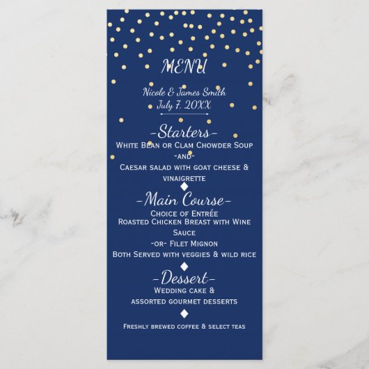 Carte de menu de mariage avec confettis minuscules (Devant)