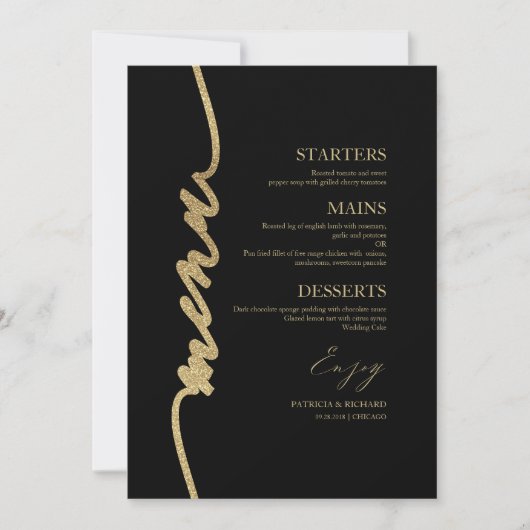 Carte de menu de mariage avec écriture fantaisie p (Devant)