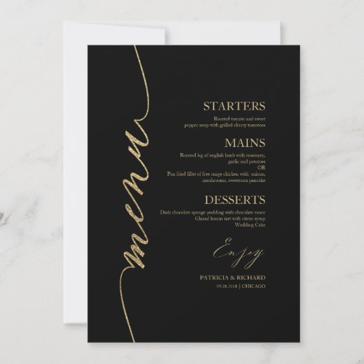 Carte de menu de mariage avec écriture fantaisie p (Devant)