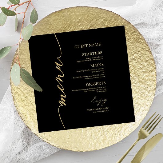 Carte de menu de mariage avec écriture fantaisie p