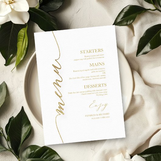 Carte de menu de mariage avec écriture fantaisie p