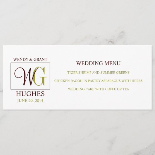 Carte de menu de mariage avec le logo fait sur (Devant)