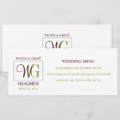 Carte de menu de mariage avec le logo fait sur (Devant / Derrière)