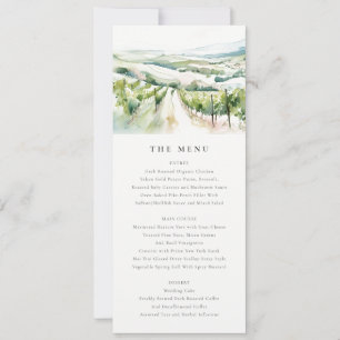 Carte de menu de mariage avec paysage de vignoble
