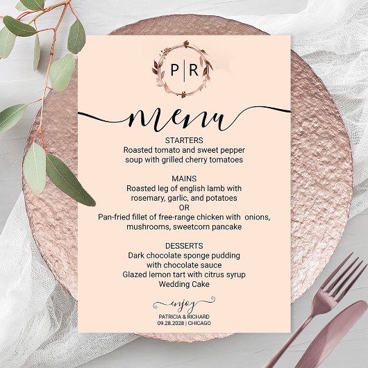 Carte de Menu de Mariage avec Photo et Monogramme
