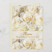 Carte de menu de mariage avec rose blanche-crème (Devant / Derrière)