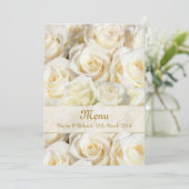 Carte de menu de mariage avec rose blanche-crème (Debout devant)