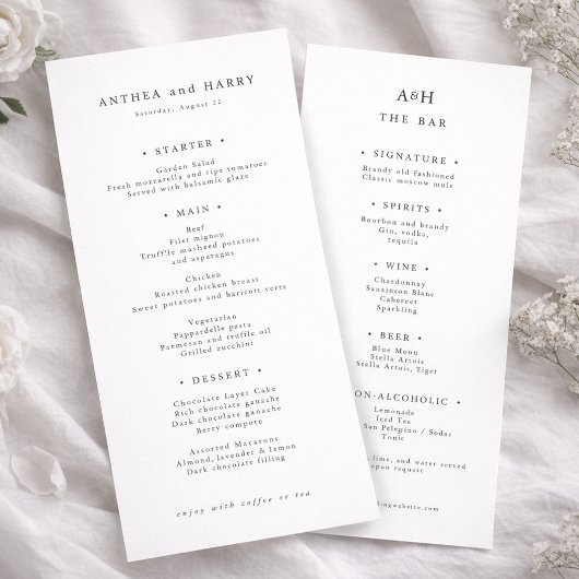 Carte de menu de mariage avec sérif moderne pour d