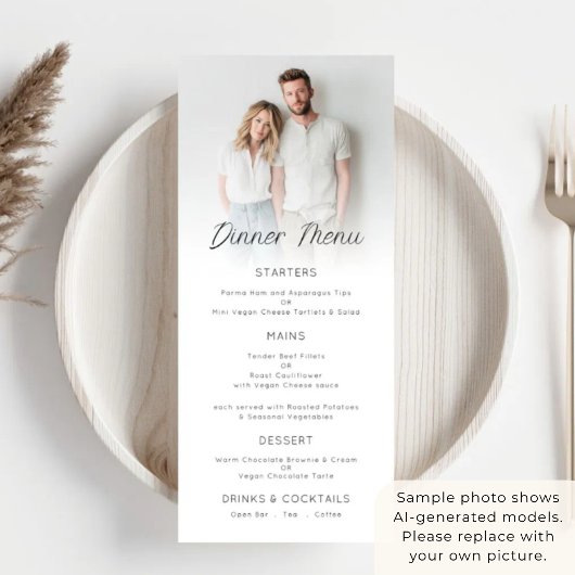 Carte de menu de mariage avec superposition de pho