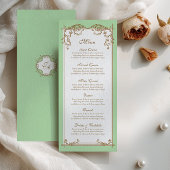 Carte de Menu de Mariage Baroque Menthe