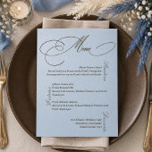 Carte de menu de mariage bleu marron de luxe