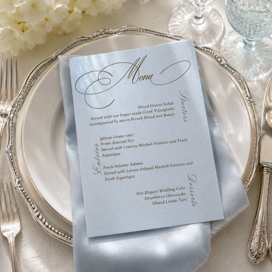 Carte de menu de mariage bleu marron de luxe