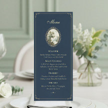 Carte de Menu de Mariage Bleu Nuit et Or Pastorale