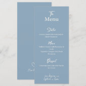 Carte de menu de mariage bleu poussiéreux pour dîn (Devant / Derrière)