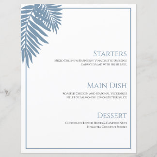 Carte de menu de mariage Blue Palm 8 1/2" X 11"