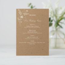 Carte de menu de mariage bohème Kraft Lunaria