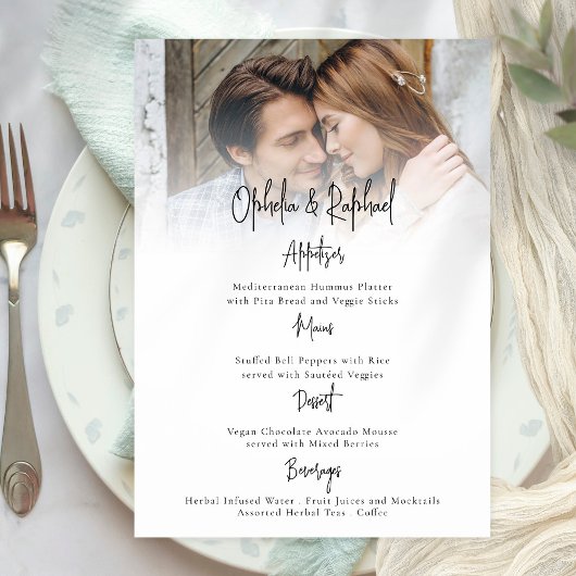 Carte de menu de mariage bohème script avec superp
