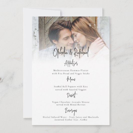 Carte de menu de mariage bohème script avec superp (Devant)