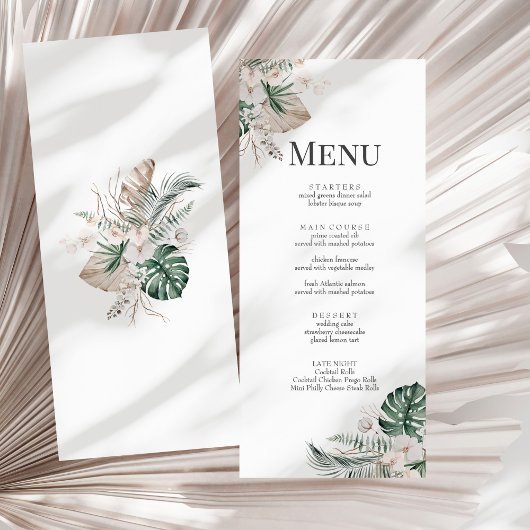 Carte de Menu de Mariage Bohème Tropical Orchidée 