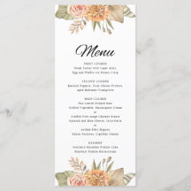 Carte de menu de Mariage Boho Floral Mariage minim