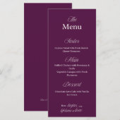 Carte de menu de mariage bordeaux pour dîners de f (Devant / Derrière)