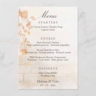 Carte de menu de mariage botanique élégant d'autom