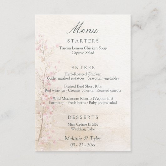 Carte de menu de mariage botanique élégant de prin (Devant)