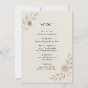 Carte de menu de mariage botanique élégante