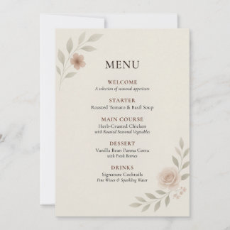 Carte de menu de mariage botanique élégante