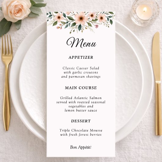 Carte de Menu de Mariage Botanique Fleur de Anémon