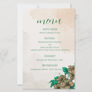 Carte de menu de mariage botanique vert