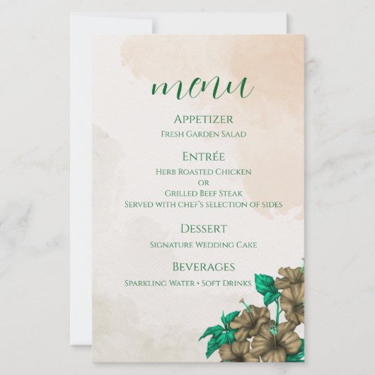Carte de menu de mariage botanique vert (Devant)