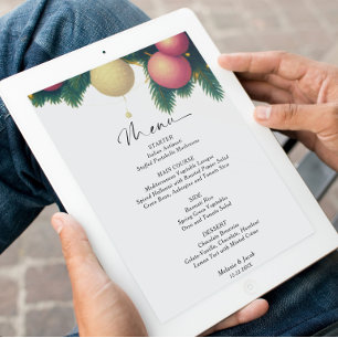 Carte de Menu de Mariage Boules de Noël